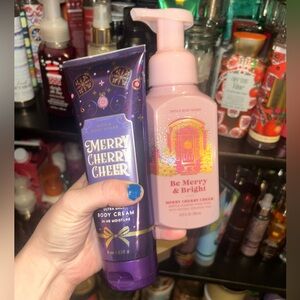 Bath and Body Works Merry Cherry Cheer Body Cream and Hand Soap bundle